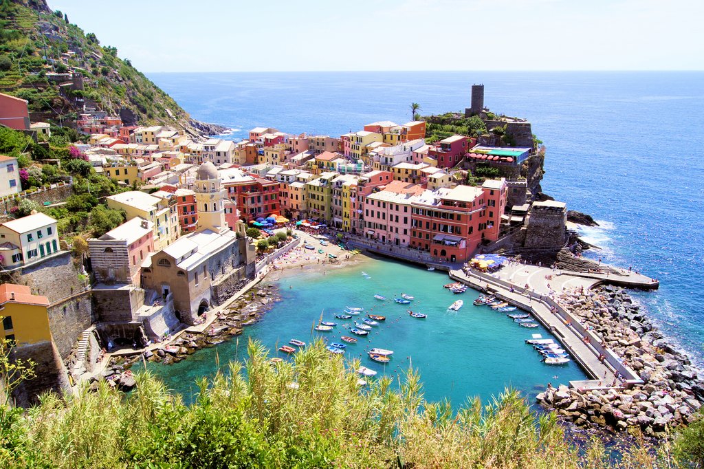 A colorful coastal village in the Italian Riviera.